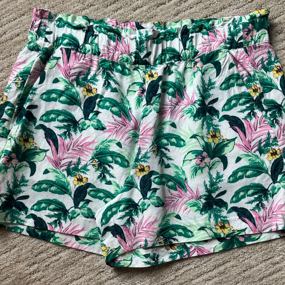 LOFT High Waist Tropical Print Shorts - Green and Pink